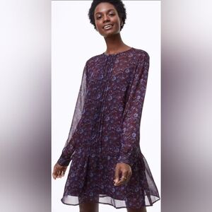 Ann Taylor Loft Purple Floral Pleated Drop Waist Shift Dress Size Small